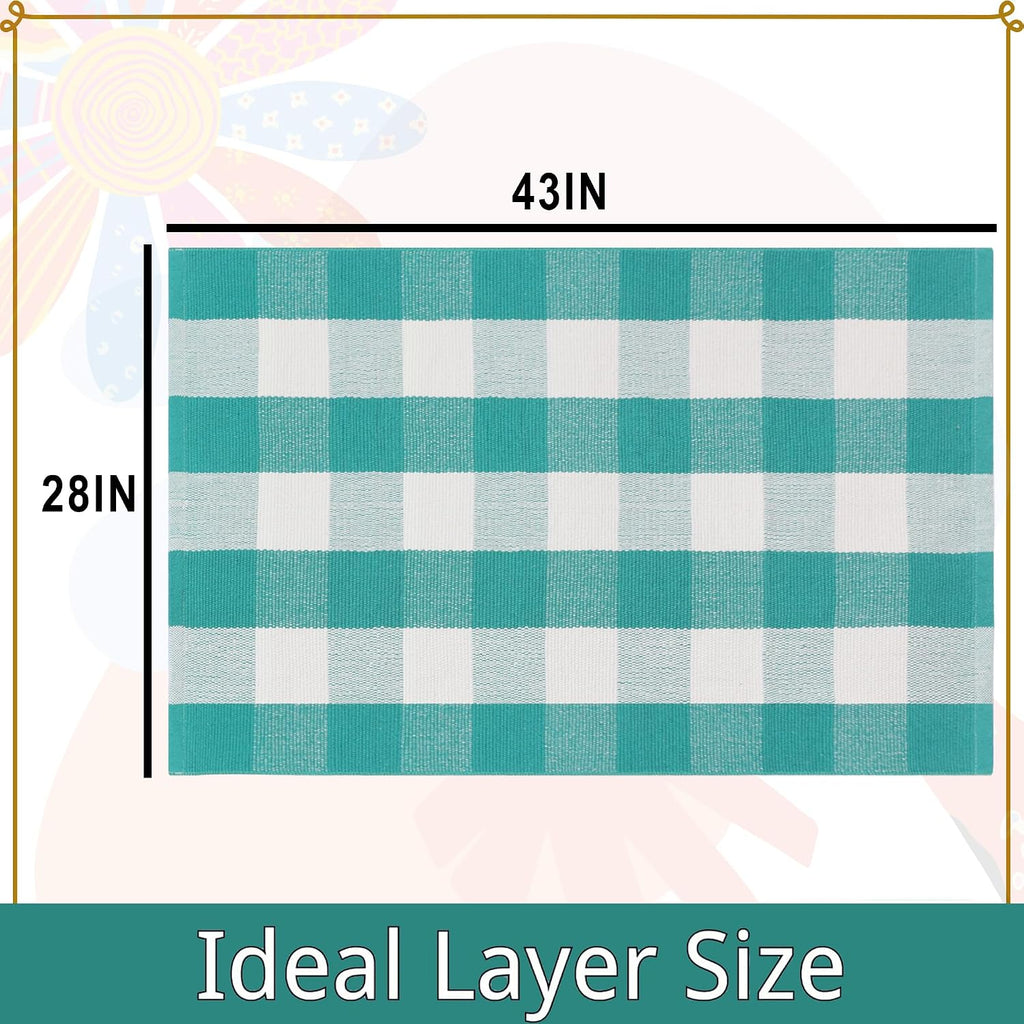Spring Green & White Plaid Rug - 28 x 43 Inches Outdoor Front Door Decor Mat Cotton Washable Hand-Woven Rug Christmas New Year Holiday Porch Entryway Layered Doormat