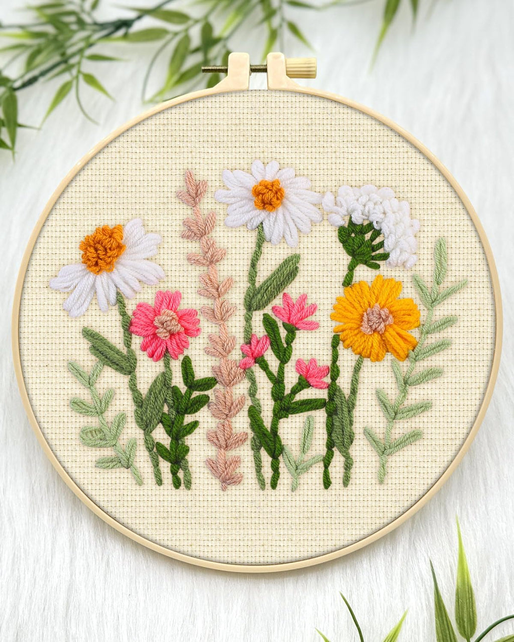 ERKOON Punch Needle Kit Beginners Adults, DIY Easy Flower Embroidery Set for Starter Art Craft, Needling Punching Project with Patterns, Tools, Yarns, Hoop, Instruction (Colorful Daisies)