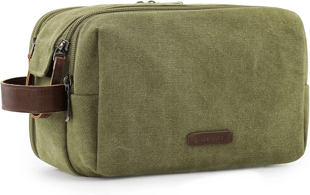 BAGSMART Toiletry Bag for Men, Canvas Travel Toiletry Organizer Dopp Kit Water-resistant Shaving Bag for Toiletries Accessories,Grey-Medium