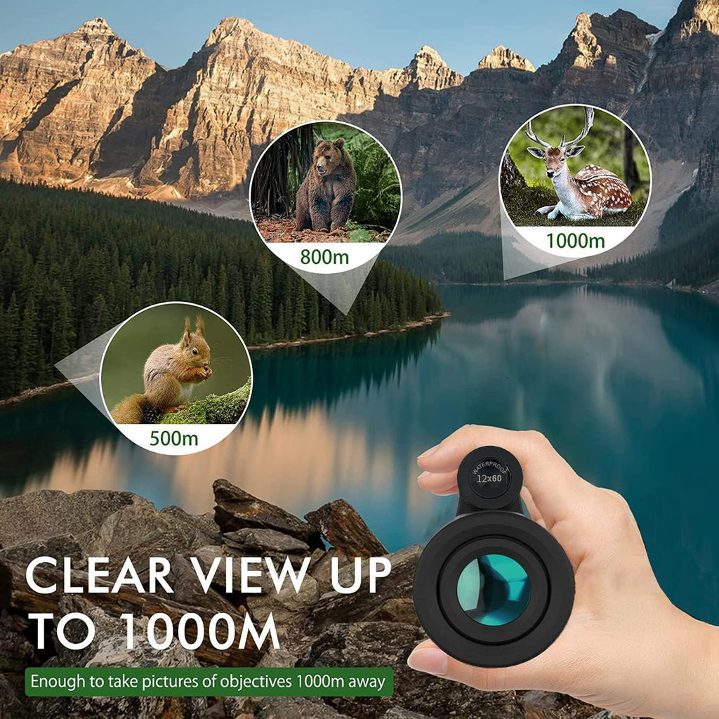 12x Monocular Telescope for Adults, 50mm Objective Lens BAK4 Prism Compact Scope with One-Hand Focus for Bird Watching, Hiking, Camping, Sports and Concerts(Black)