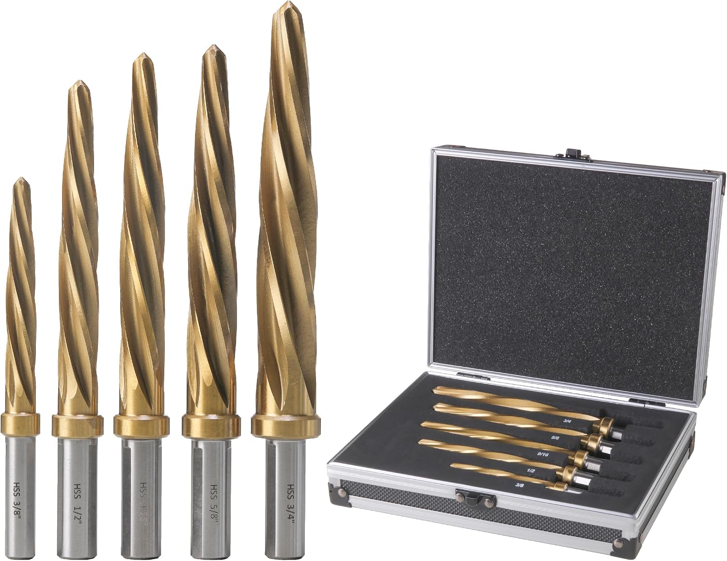 3/8", 1/2", 9/16", 5/8", 3/4" 5Pcs M2 Chucking Reamer Set