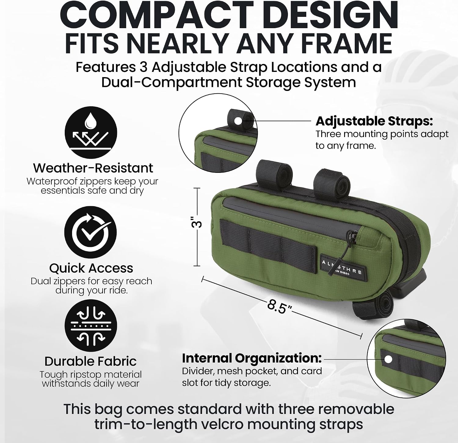 ALMSTHRE Bike Frame Bag | Weather-Resistant, Waterproof Zippers & Dual-Sided Access for Road, MTB, and Ebike Frames