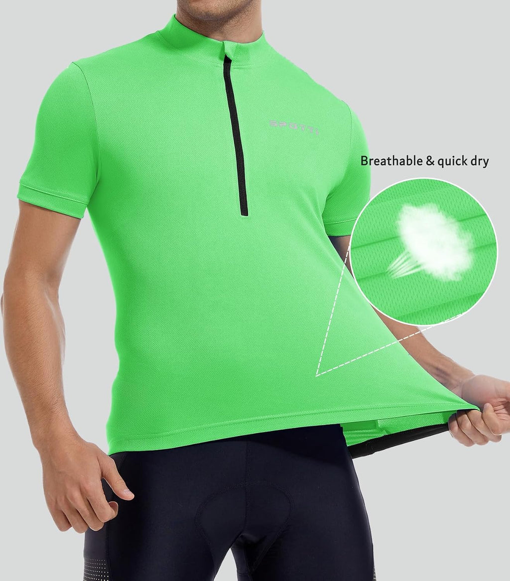 Spotti Men's Cycling Jersey Short Sleeve Half-Zip Bike Shirt, 4 Pockets