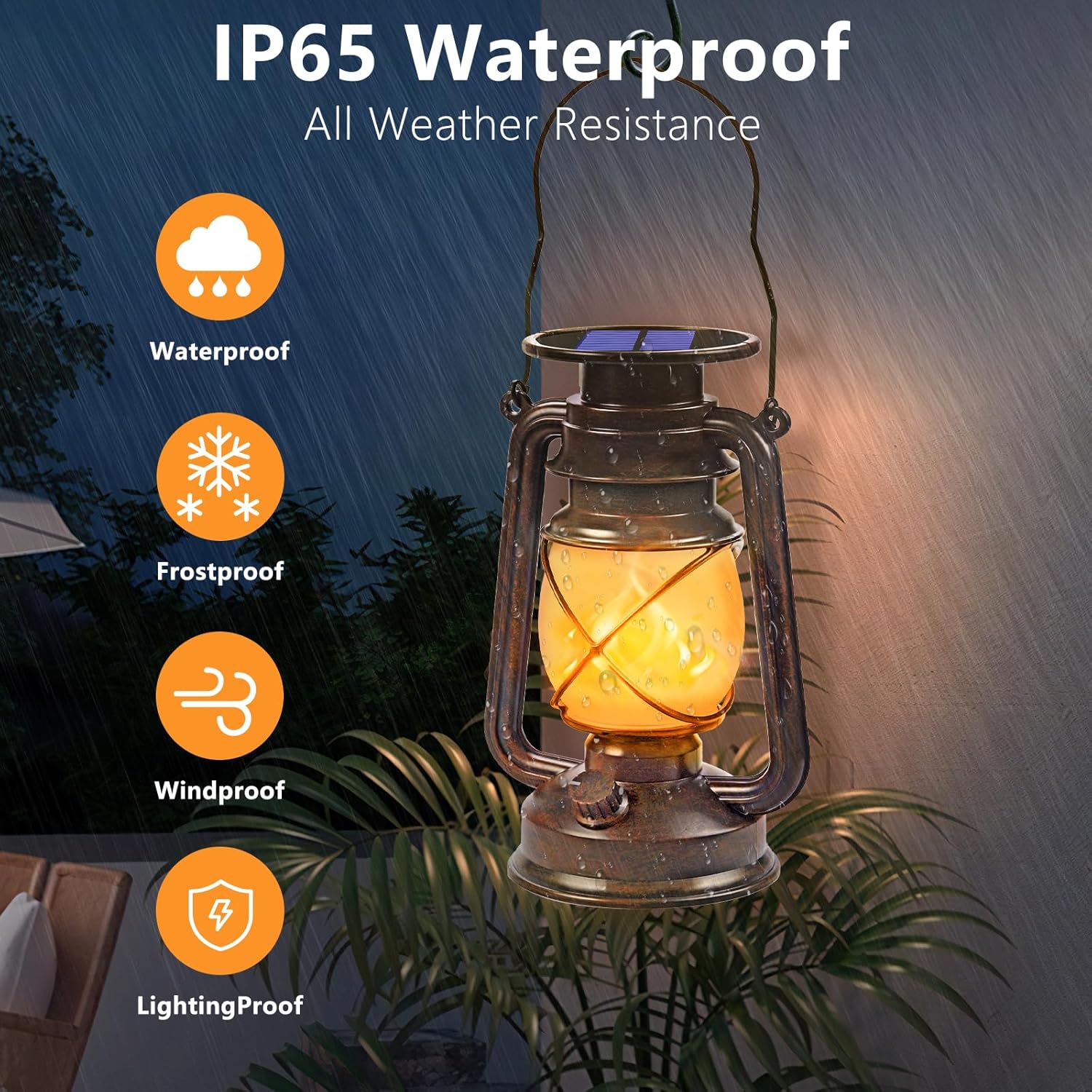 Solar Lanterns Outdoor Waterproof, 2 Pack Bronze Flickering Flame Lights
