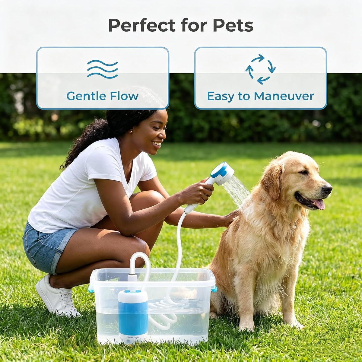 Portable Shower, USB Rechargeable Camping Shower Pump with Adjustable Pressure Head for Camping, Beach, Pet Bath, Car Wash, Garden & Travel Emergency
