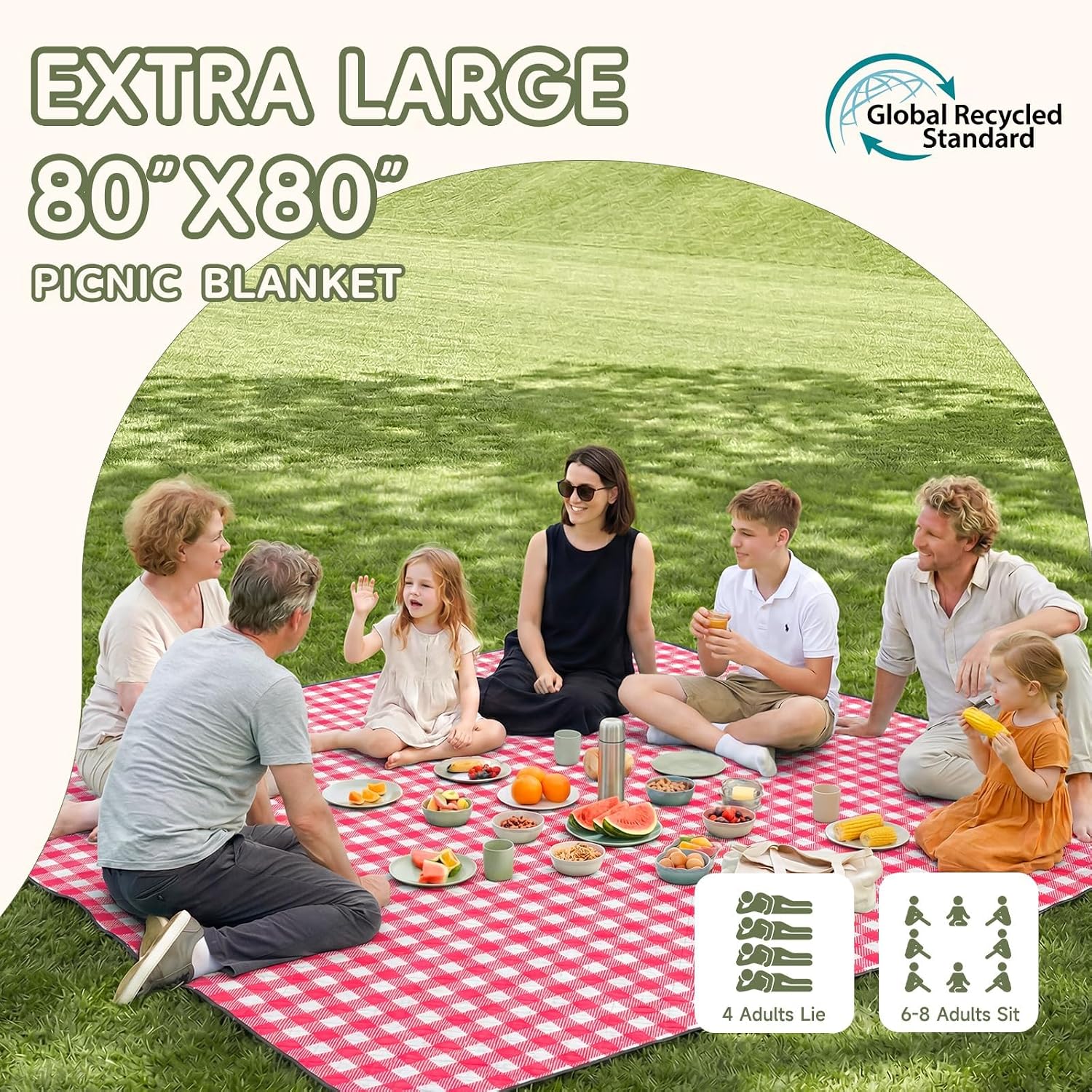 Genovega Waterproof Picnic Blanket Beach Outdoor Camping Mat Rug Extra Large Foldable Cute Big Travel Essential Accessories Gift Park Patio Lawn Garden Grass Ground Music Festival Must Have Checkered