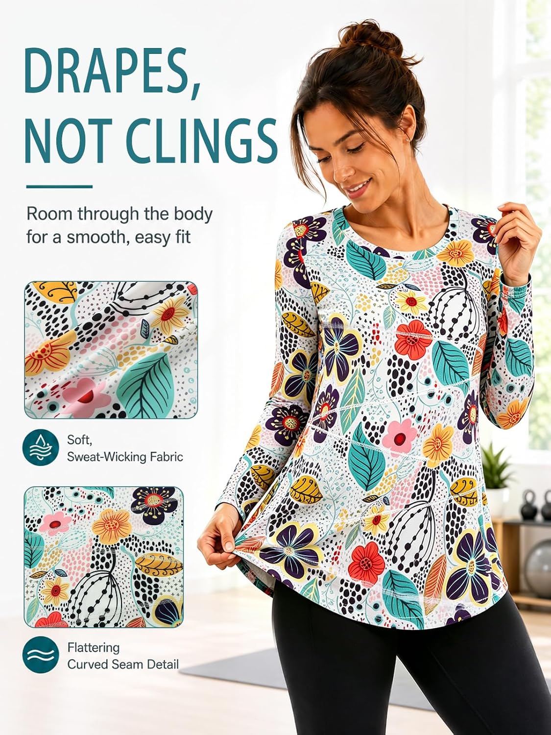 Kimmery Workout Tops for Women Long Sleeve Shirts for Women Quick Dry Line Decor Yoga Tops Sizes S-3XL