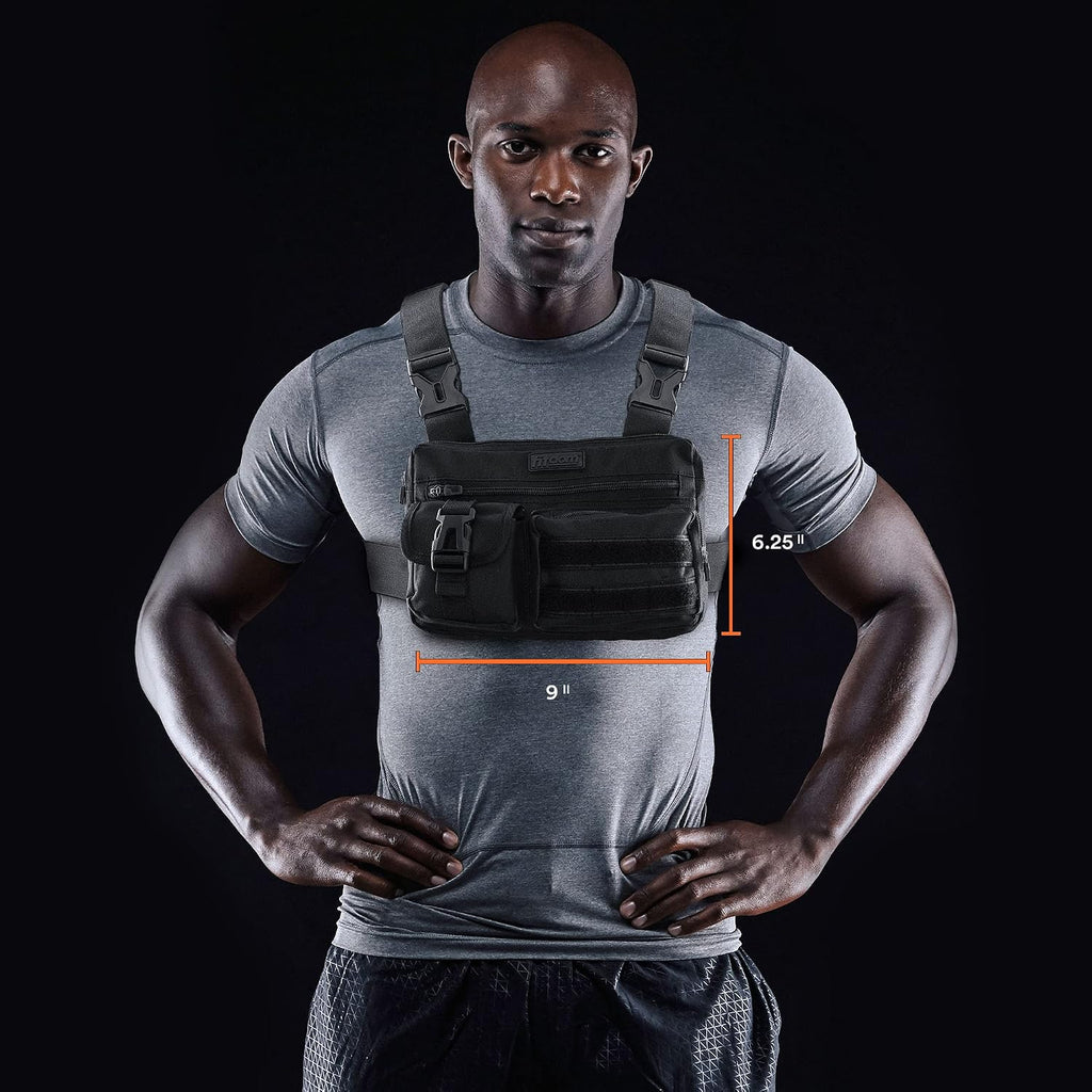 Fitdom Running Chest Pack for Men, Tactical Sports Utility Bag with Pockets