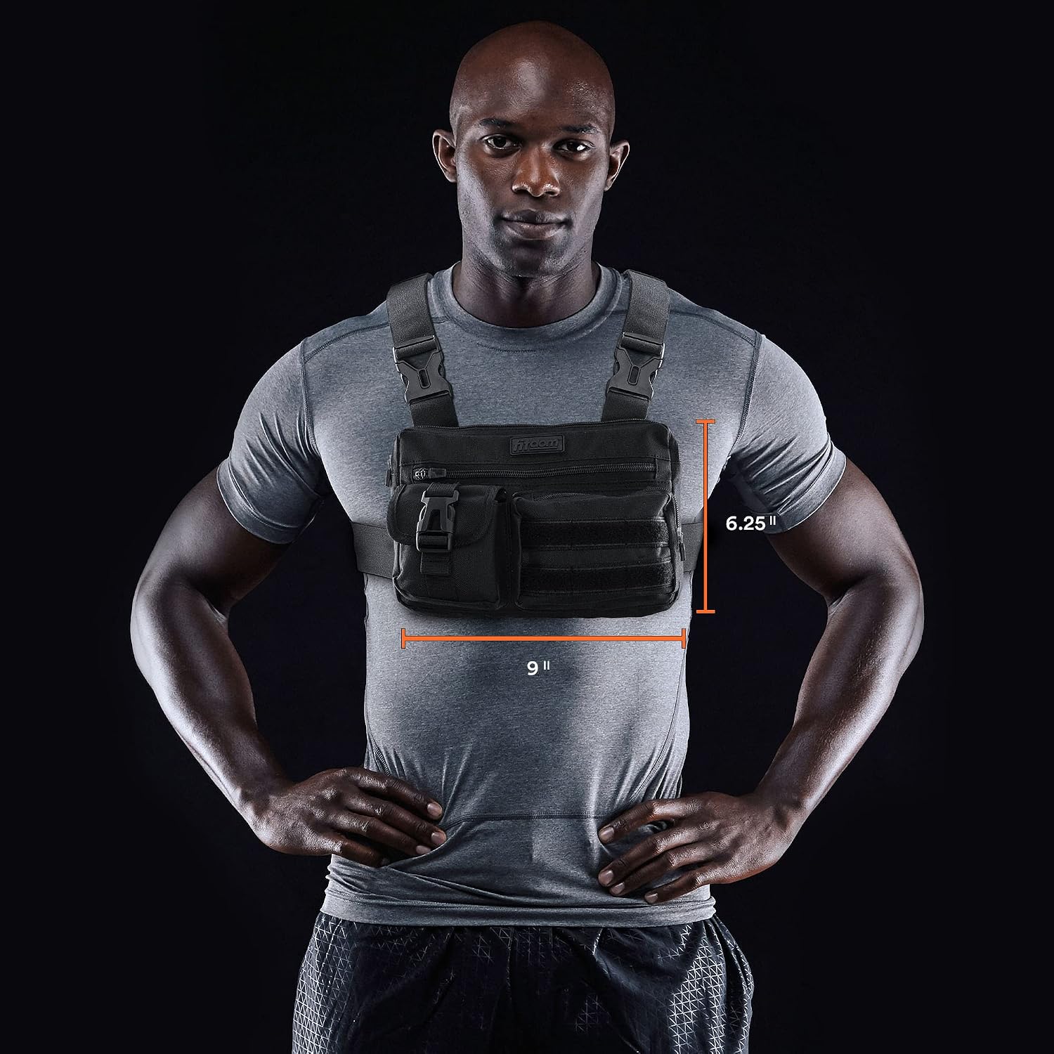 Fitdom Running Chest Pack for Men, Tactical Sports Utility Bag with Pockets