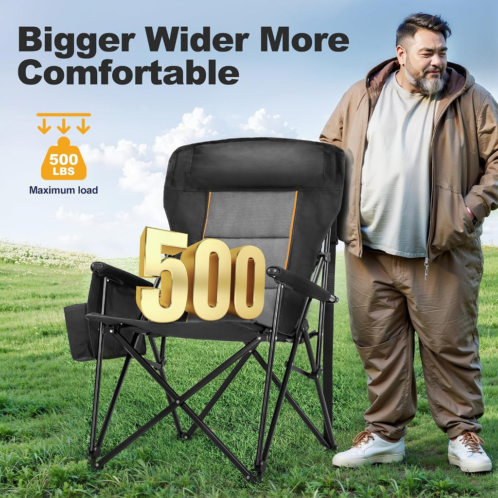 LET'S CAMP Oversized Camping Chairs High Back Heavy Duty Lawn Chair 500LBS