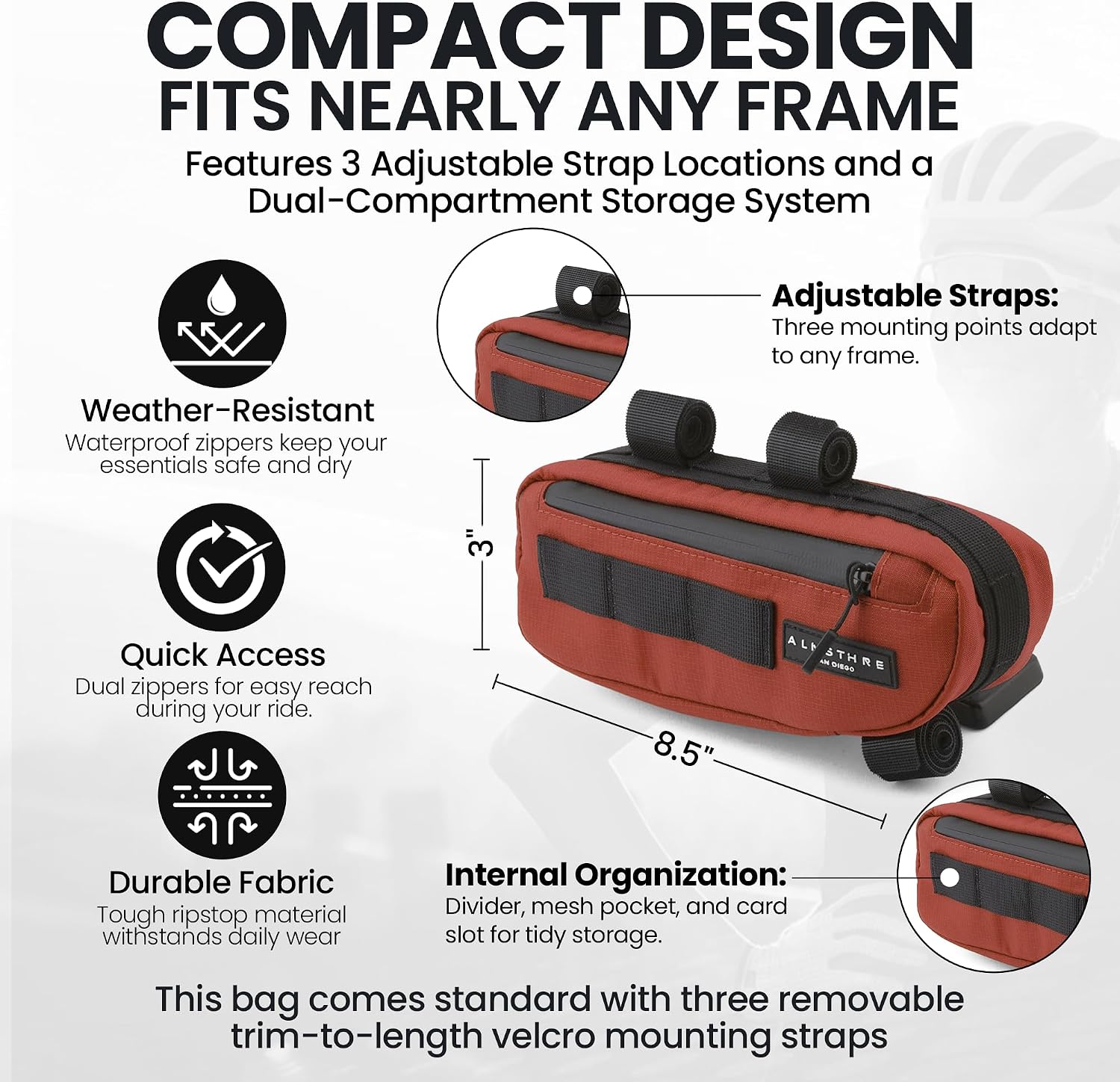 ALMSTHRE Bike Frame Bag | Weather-Resistant, Waterproof Zippers & Dual-Sided Access for Road, MTB, and Ebike Frames