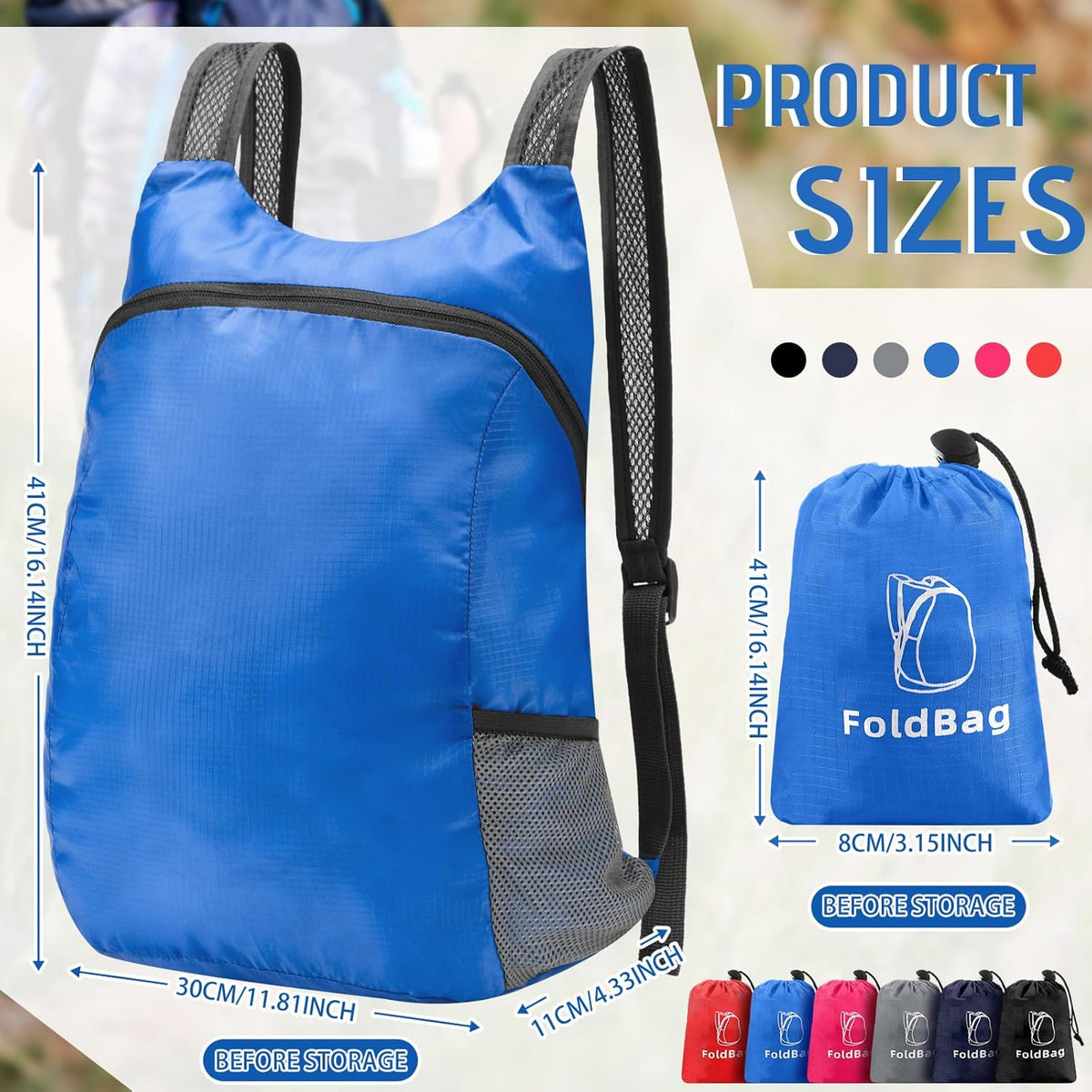 6 Pack Lightweight Foldable Backpack 20L Water Resistant Packable
