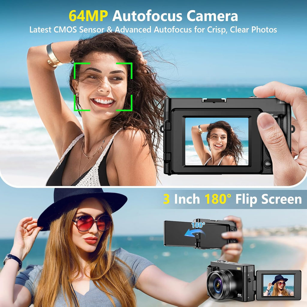 4K Digital Camera for Photography Autofocus, Upgraded 64MP WiFi Vlog Camera