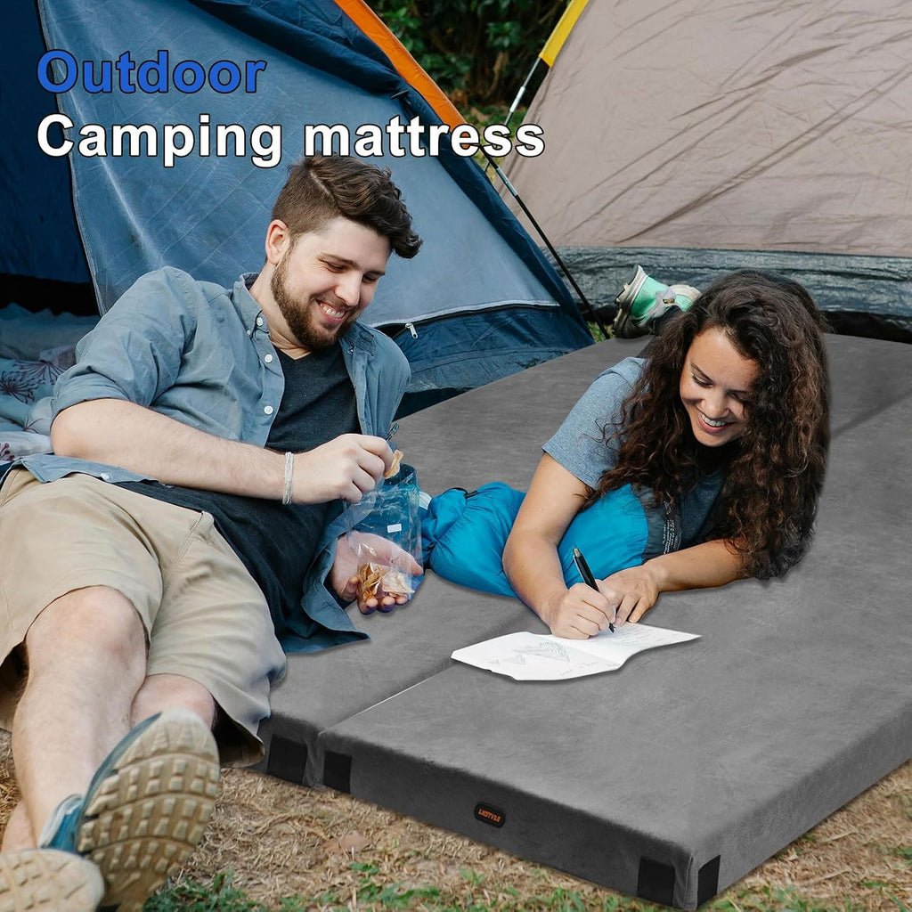 Memory Foam Camping Mattress pad, Comfortable Thick Floor Sleeping Mat for Adults with Waterproof and Non-Slip Bottom, Portable Roll Up Mattress for Sleepover Guest,Cot Mad for Car Camping