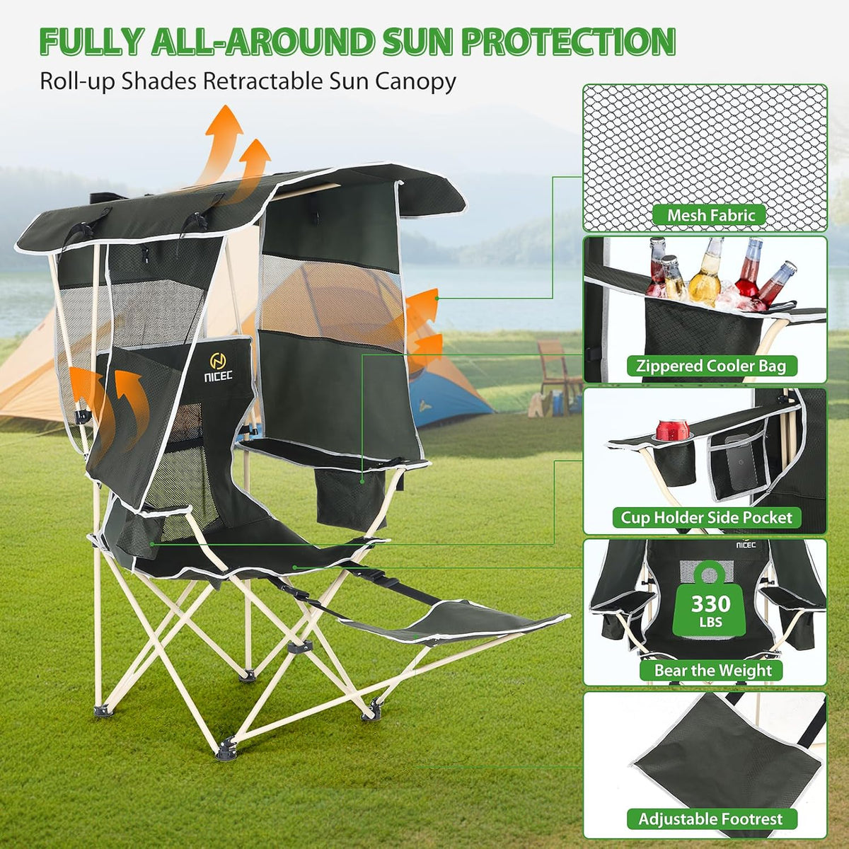 Nice C Canopy Chair with Footrest, Umbrella Camping Chair (2 Pack)