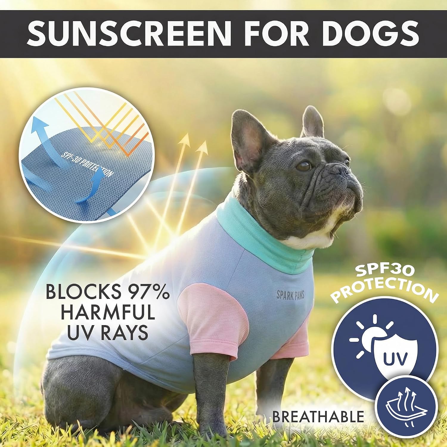 Spark Paws Sunblock Dog T-Shirt, SPF 30 UV Sun Protection, Summer Cooling