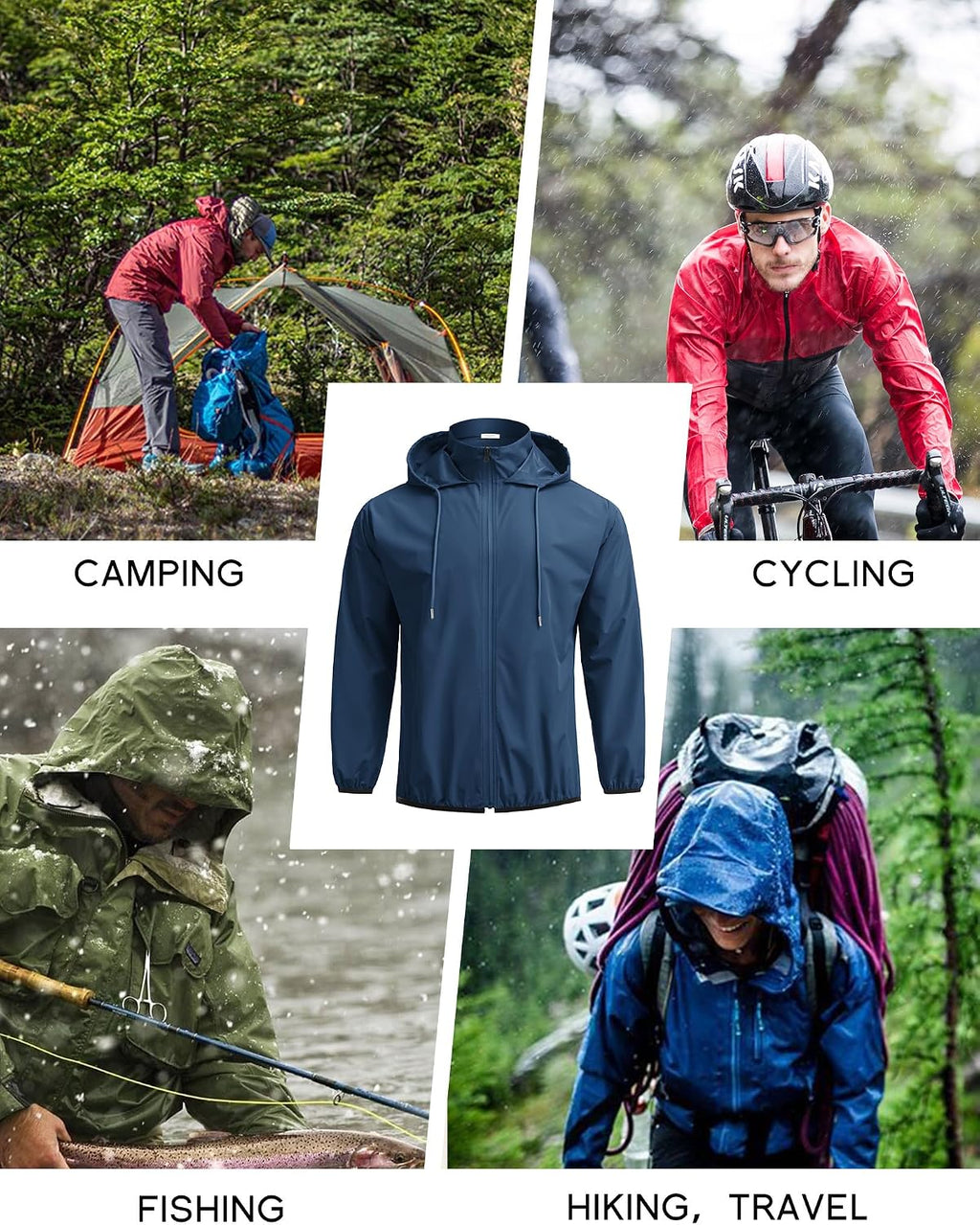 COOFANDY Men's Light Rain Jacket Packable Waterproof Raincoat Windbreaker