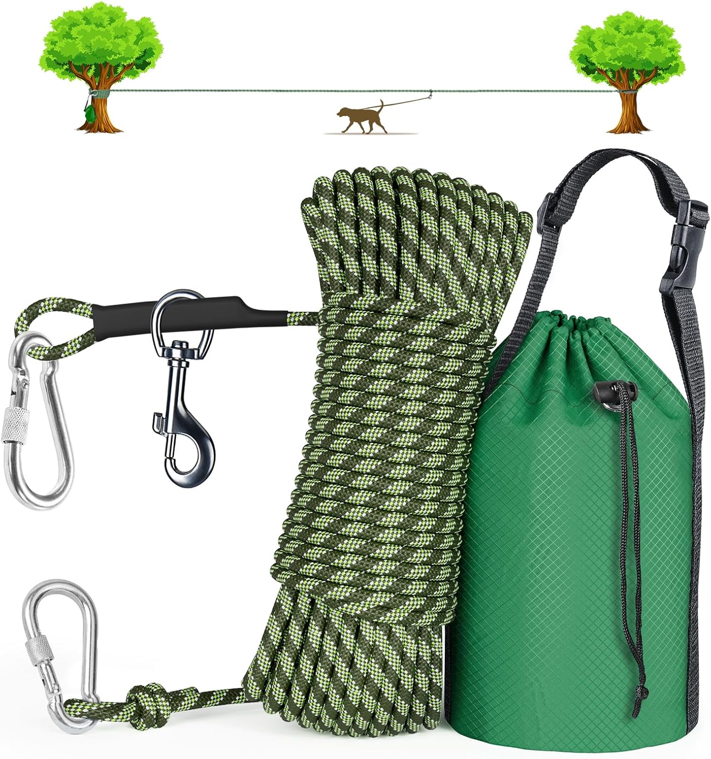 Tresbro Dog Camping Leash, 50ft/75ft/100ft Trolley System for Dogs up to 300lbs, Portable Lightweight Runner Lead for Yard, Reflective Dog Tie Out Cable for Camping, Courtyard, Park, Outside