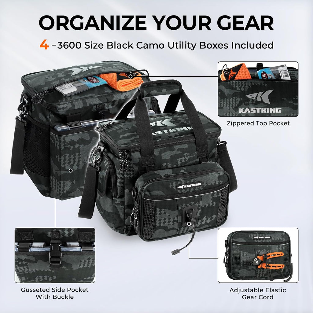 KastKing BaitSpace Tackle Bag with Removable Bait Binder, 4 Tackle Boxes