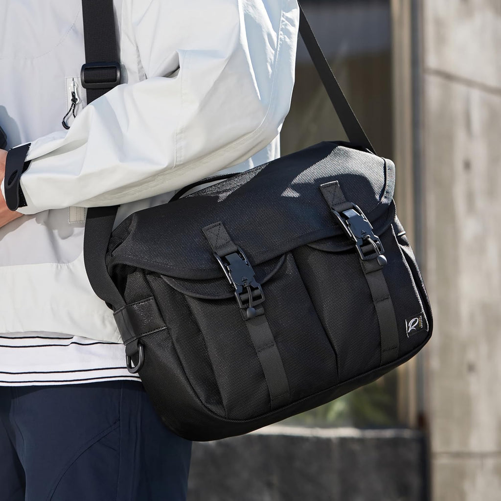 Padwa Lifestyle Black Camera Bag - Nylon Flap Camera Photography Bag with Removable Lining for Single Shoulder & Crossbody and Hand Carry,Weather Resistant Casual Camera Bag for Cameras & Drone
