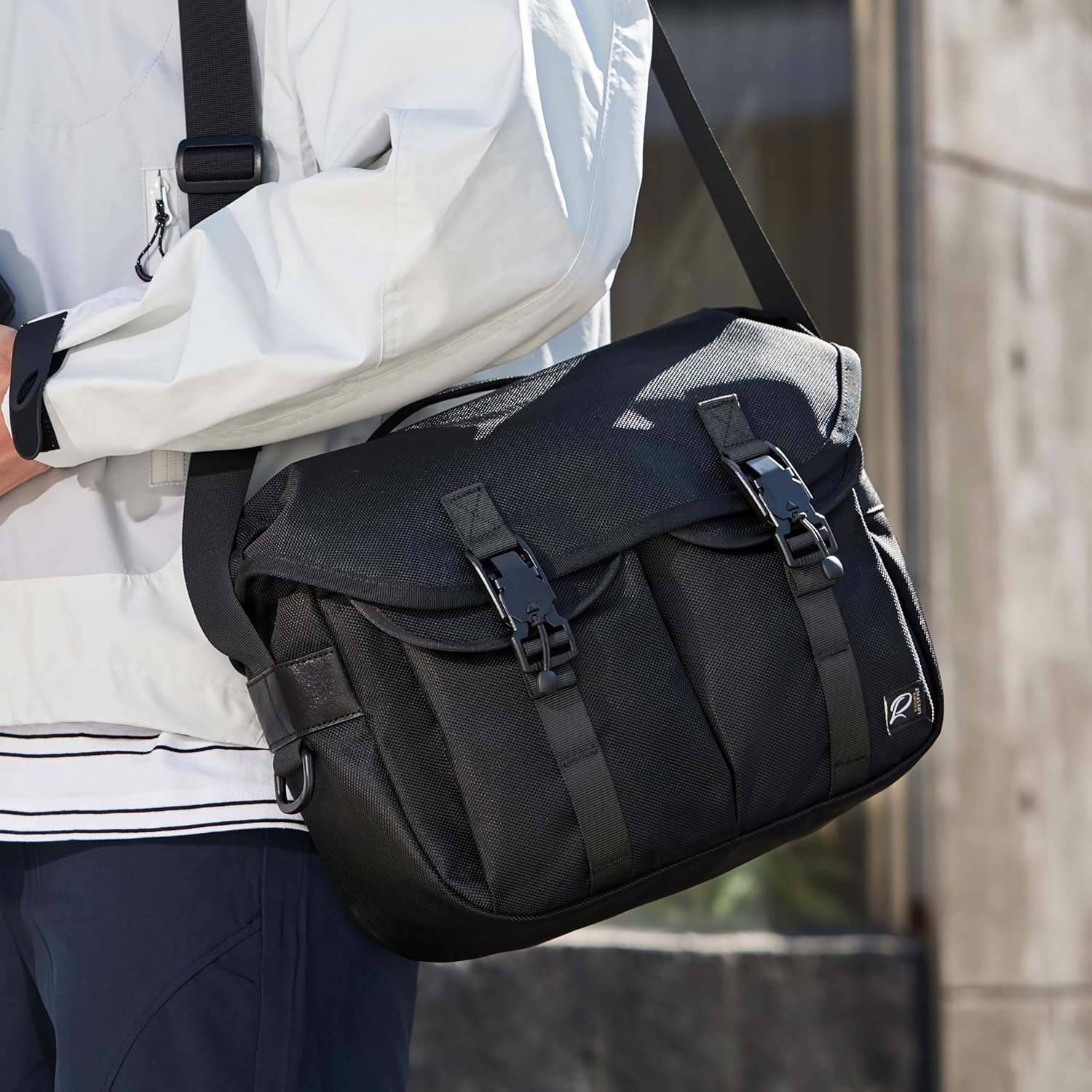 Padwa Lifestyle Black Camera Bag - Nylon Flap Camera Photography Bag with Removable Lining for Single Shoulder & Crossbody and Hand Carry,Weather Resistant Casual Camera Bag for Cameras & Drone