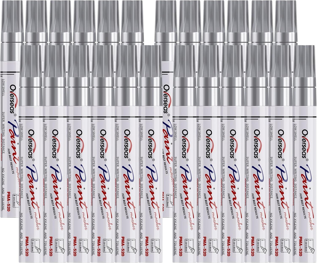 Overseas 24 Silver Paint Pens Permanent Markers, Oil Based Paint Markers