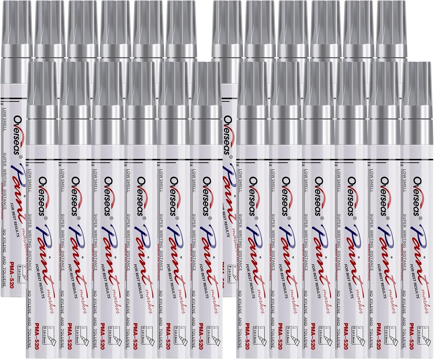 Overseas 24 Silver Paint Pens Permanent Markers, Oil Based Paint Markers