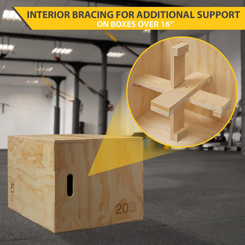 Philosophy Gym 3-in-1 Wooden Plyo Box, Wood Plyometric Jump Box Platform for Home Gym, HIIT, Jumps, Step-Ups, and Strength Training