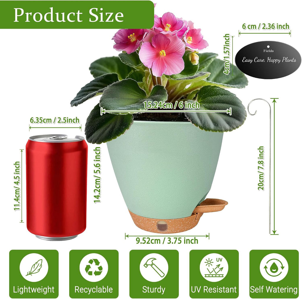 6 Inch Small Plant Pots for Indoor Outdoor Plants, 5-Pack, Self Watering