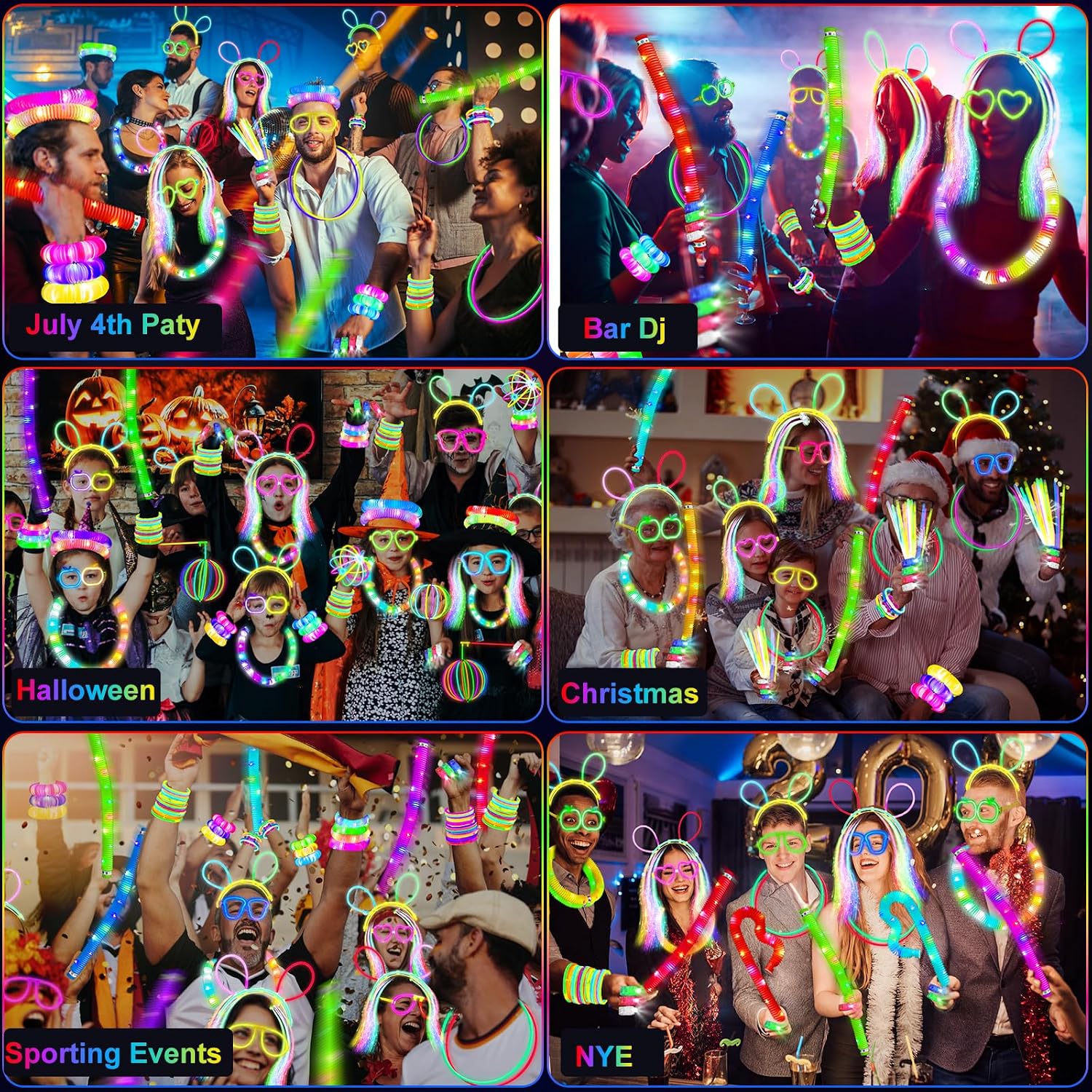 SHQDD Party Supplies, Glow in the Dark Party Favors for Adults Kids, 27 Carnival Accessories, 56 LED Light Up Toys Bulk, 100 Glow Sticks Party Pack, Neon Party Supplies & Decorations
