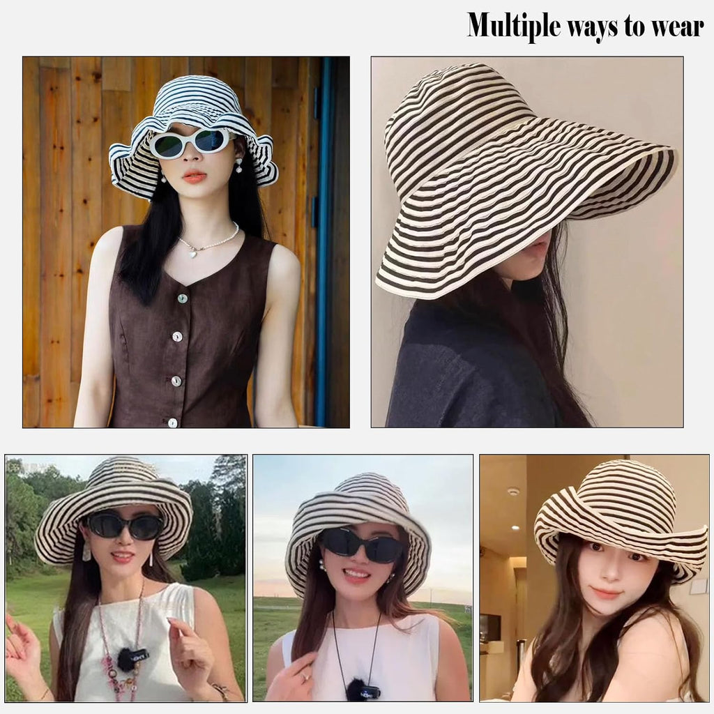 huablo Brim Sun Hats for Women Striped Hat Floppy Packable SPF UPF 50 UV Protection Beach Vacation Hat