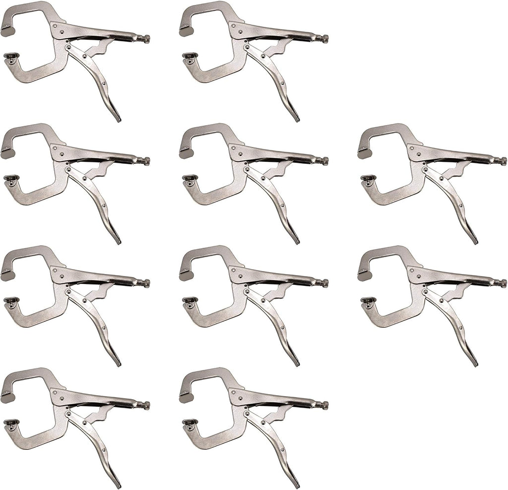 HFS (R) 11-Inch Locking C-Clamp Pliers, 10-Pack Heavy-Duty Welding Clamps with Swivel Pads, Heat-Treated Steel, 4-Inch Jaw Opening