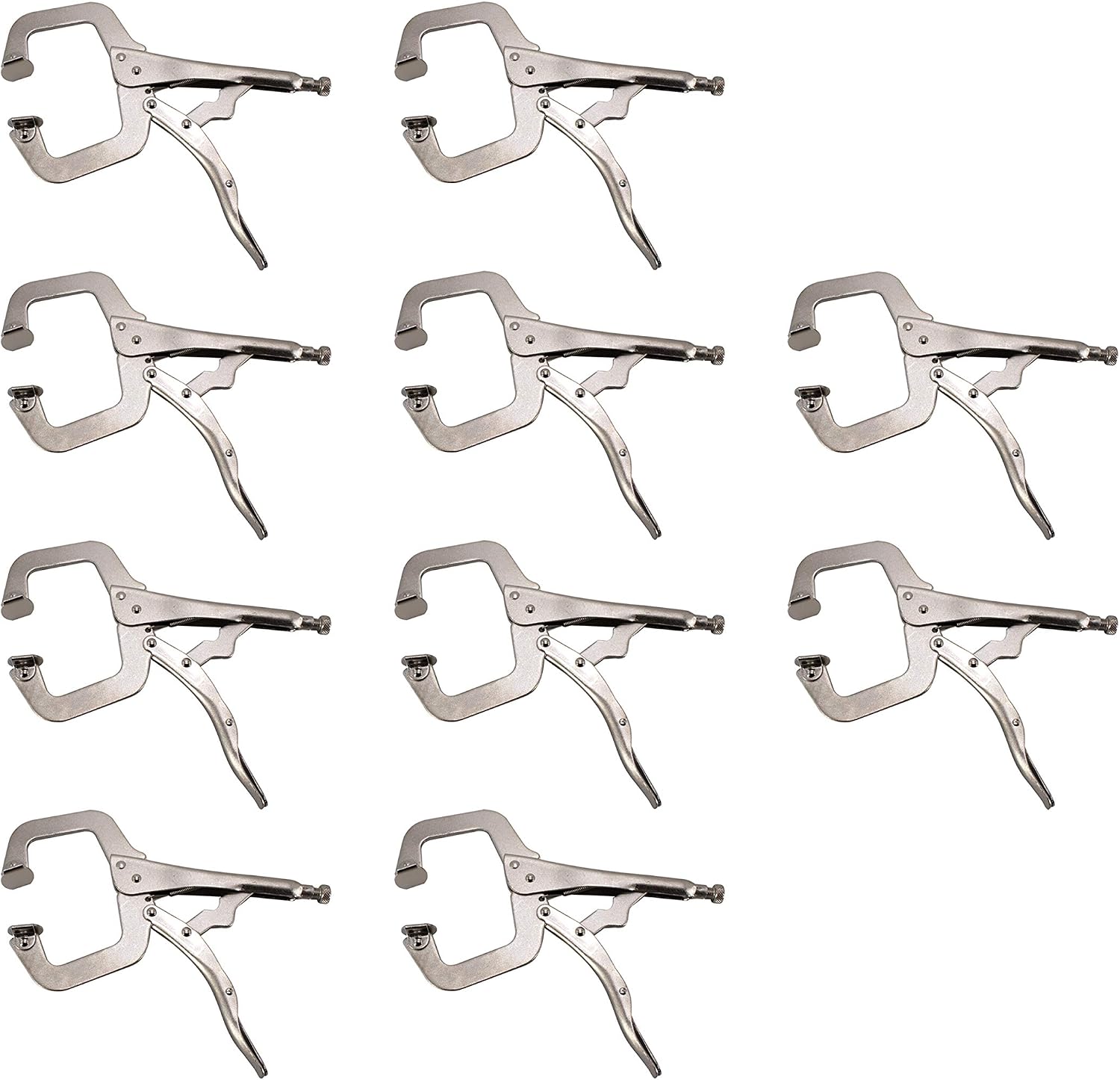 HFS (R) 11-Inch Locking C-Clamp Pliers, 10-Pack Heavy-Duty Welding Clamps with Swivel Pads, Heat-Treated Steel, 4-Inch Jaw Opening