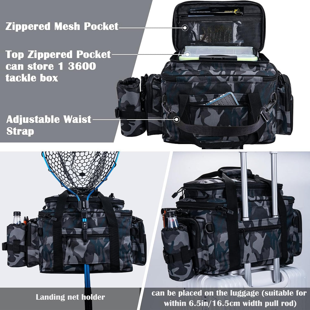 Goture Fishing Tackle Bag, Freshwater Saltwater Large Fishing Bag