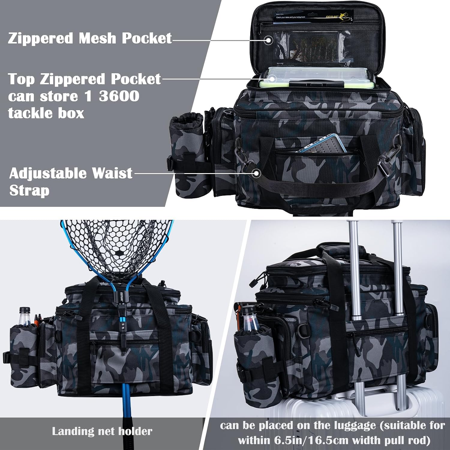 Goture Fishing Tackle Bag, Freshwater Saltwater Large Fishing Bag