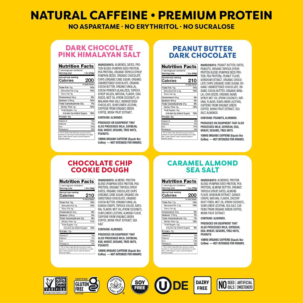 Quantum Energy Square: Energy Bar with Caffeine & 10g Protein. Delicious Healthy Snack On The Go. (Vegan, Gluten-free, Soy-free, Dairy-free) (Variety 8-Pack)