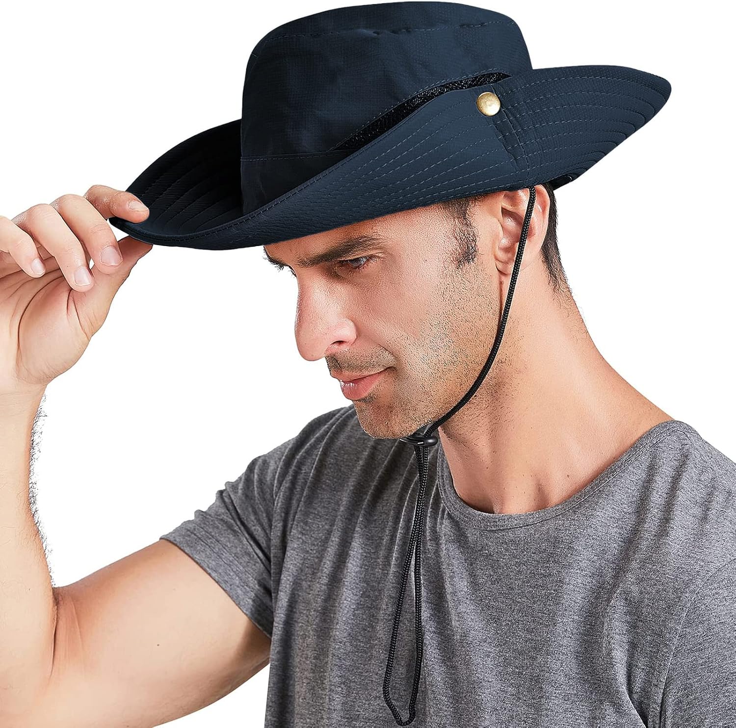 Sun Hats for Men Women UPF 50+ Wide Brim Bucket Hat Waterproof Packable Cowboy Hat for Fishing Beach Safari Gardening Golf