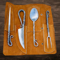 Hand Forged Medieval Cutlery Set - Viking Silverware Set with Leather Cover