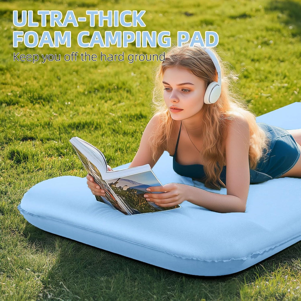 Wevelel Memory Sleeping Pad, 3.1" Ultra-Thick Foam Sleeping Mats for Camping, Easy Inflate&Deflate,9.5 R-Value Insulated Camping Mattress Pad with Pillow, for Car Travel Tent