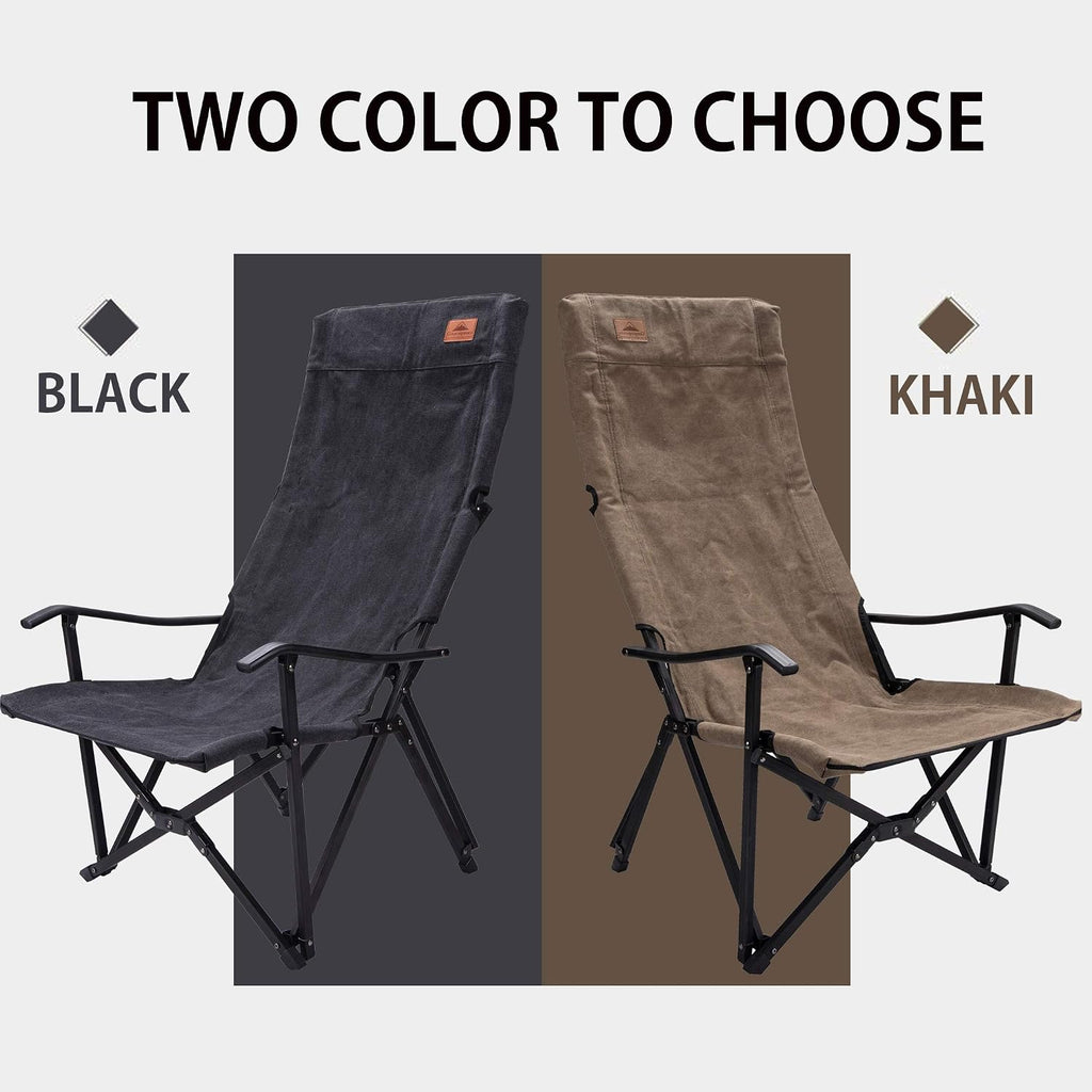 CAMPINGMOON Foldable Cotton Canvas Camping Chair Campfire High Back Low Style Relaxing Chair Black F-1002C-BK