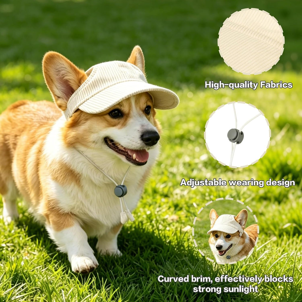 Pet Dog Baseball Cap, Cat Hat, Cat Dog Sun Cap with Ear Holes, Adjustable Puppy Outdoor Sun Hat (Khaki, Medium)
