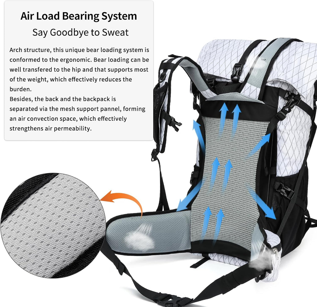 Hiking Backpack,40L to 50L Extra Large Capacity Hiking Bag,Internal Frame Camping Backpack,Upgraded X-PAC Lightweight Sport Daypack Travel Backpack Fit For Mountain Climbing Camping(White)