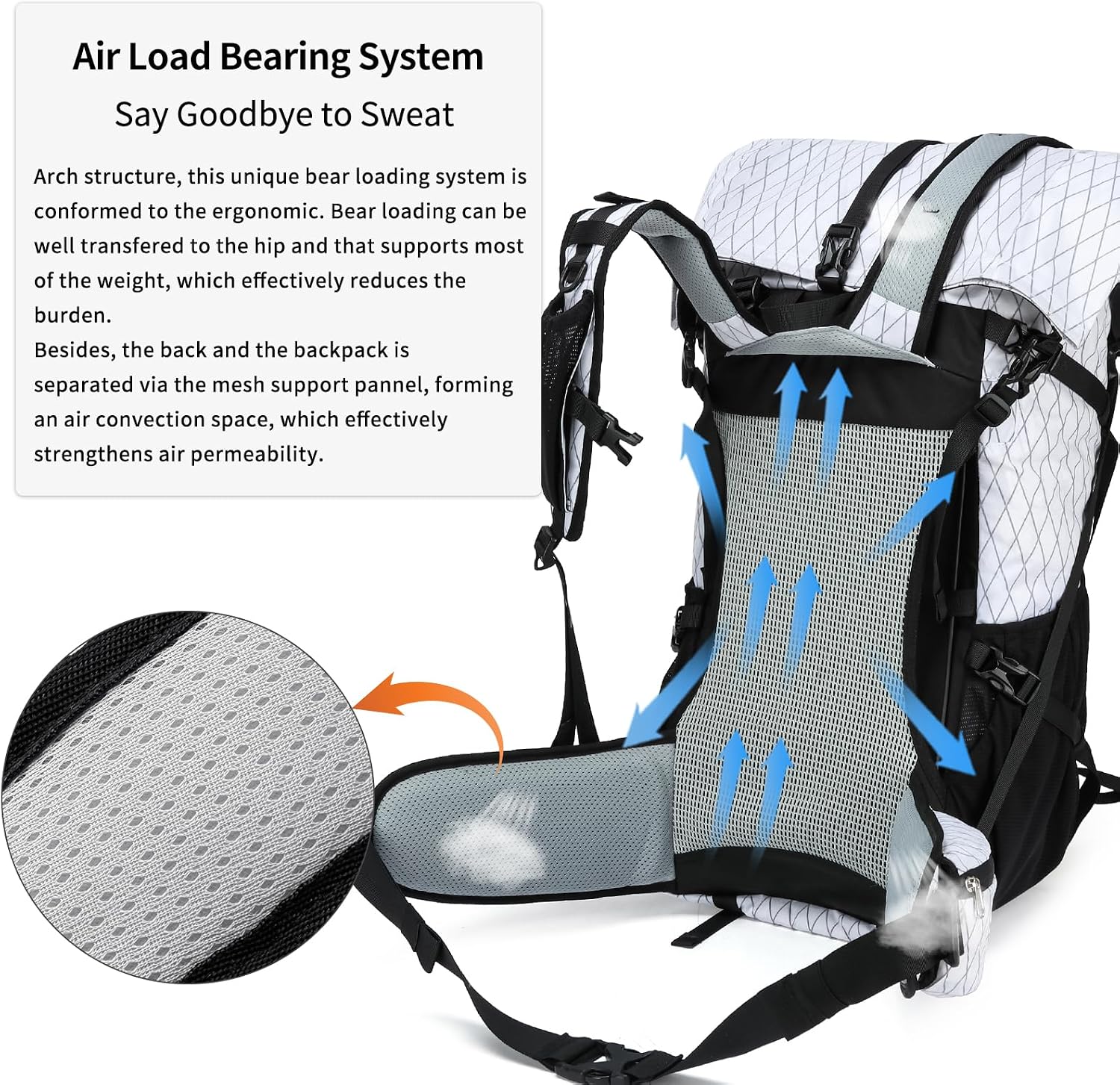 Hiking Backpack,40L to 50L Extra Large Capacity Hiking Bag,Internal Frame Camping Backpack,Upgraded X-PAC Lightweight Sport Daypack Travel Backpack Fit For Mountain Climbing Camping(White)