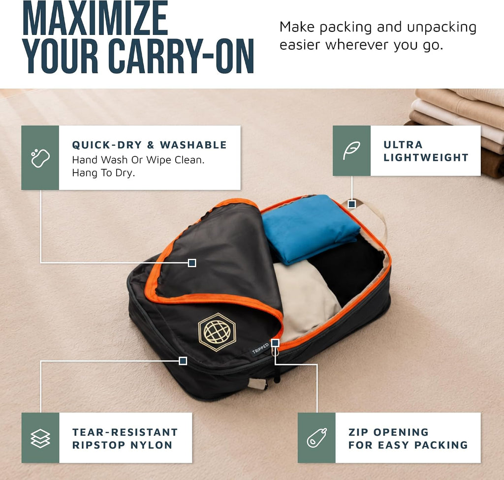 TRIPPED Travel Gear Compression Packing Cubes for Carry-On Travel 6-Pack