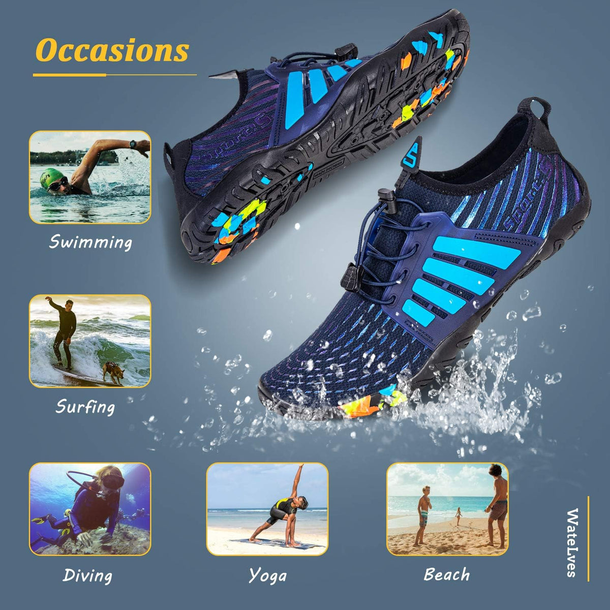 WateLves Water Shoes Mens Womens Beach Swim Shoes Quick-Dry Aqua Socks Pool Shoes for Surf Yoga Water Aerobics