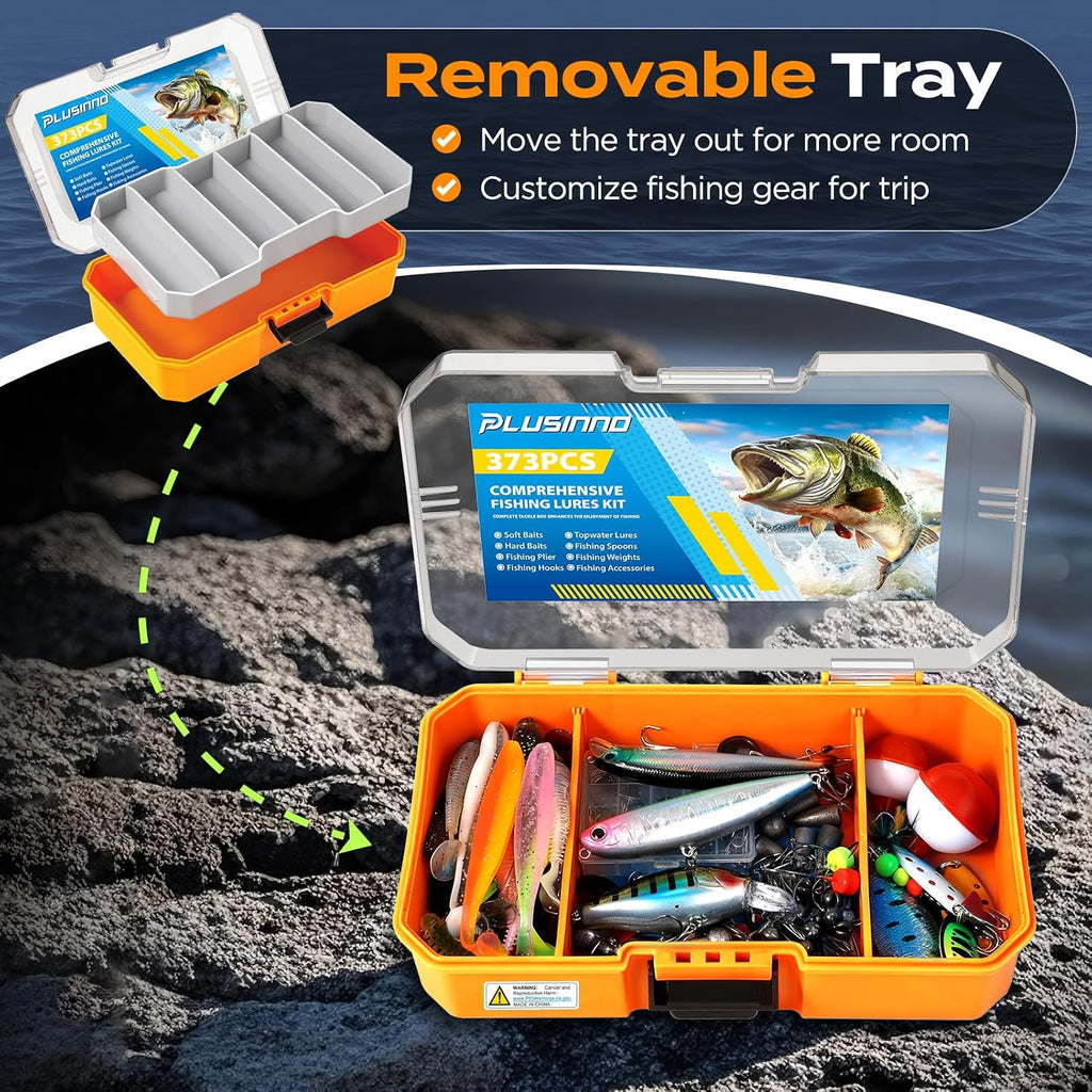 PLUSINNO Bass Fishing Lures Tackle Box Gear Kit with Tackle Included