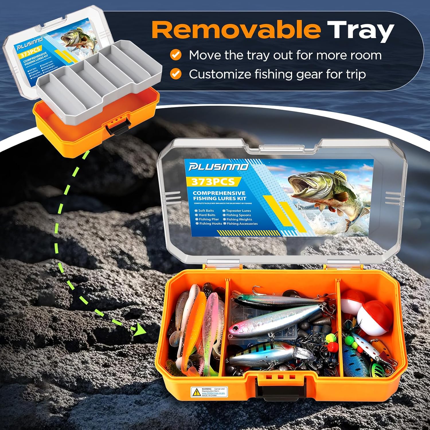 PLUSINNO Bass Fishing Lures Tackle Box Gear Kit with Tackle Included
