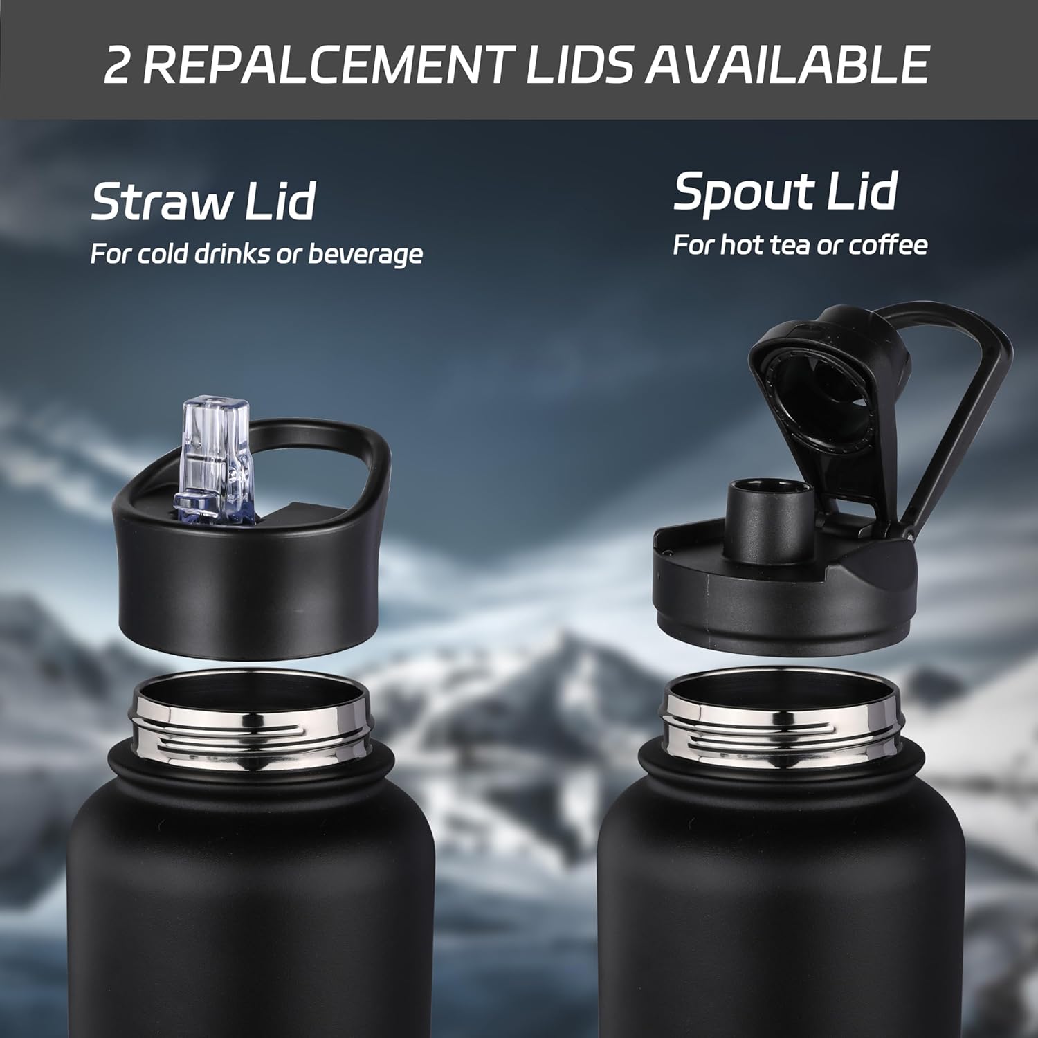 HASLE OUTFITTERS 32oz Stainless Steel Water Bottle, Vacuum Insulated Double Walled Leak Proof Sports Water Bottle with 2 Lids (Straw and Spout Lid) Thermo Mug Keep Cold and Hot(Black Gray Gradient,1)