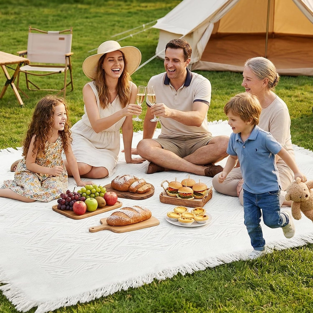 2 Pack Extra Large 91 x 71 Inch White Outdoor Picnic Blanket