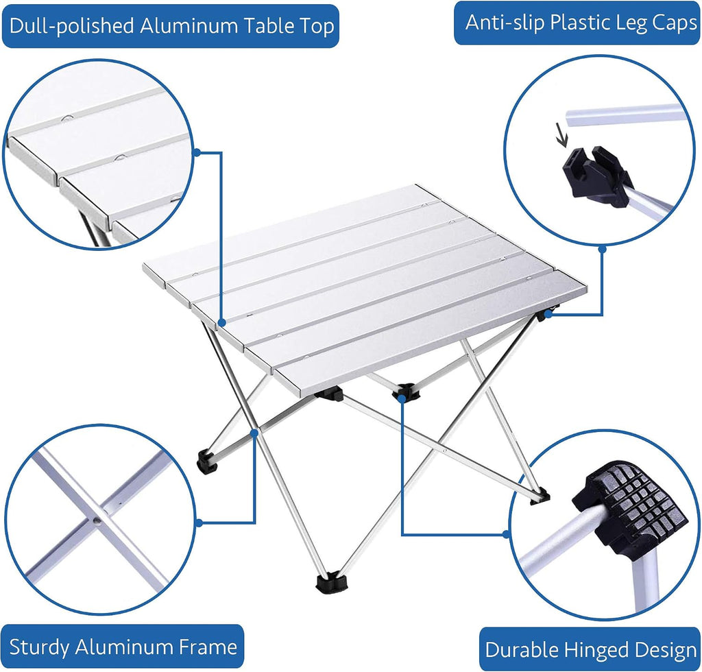 Grope Small Folding Camping Table, Aluminum Beach Table for Sand (Silver-S)